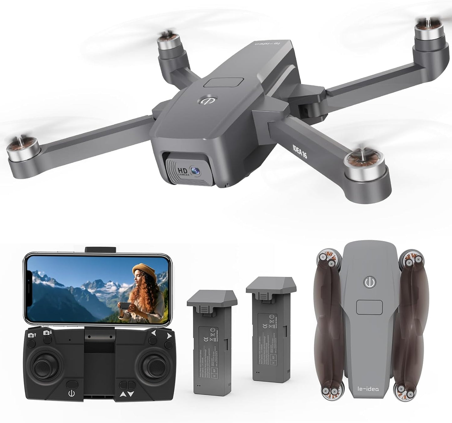 IDEA16P Brushless Motor Drone: 1080P Camera, 5G WiFi, Foldable, Altitude Hold & One-Touch Takeoff – RC Quadcopter for Adults with 2 Batteries