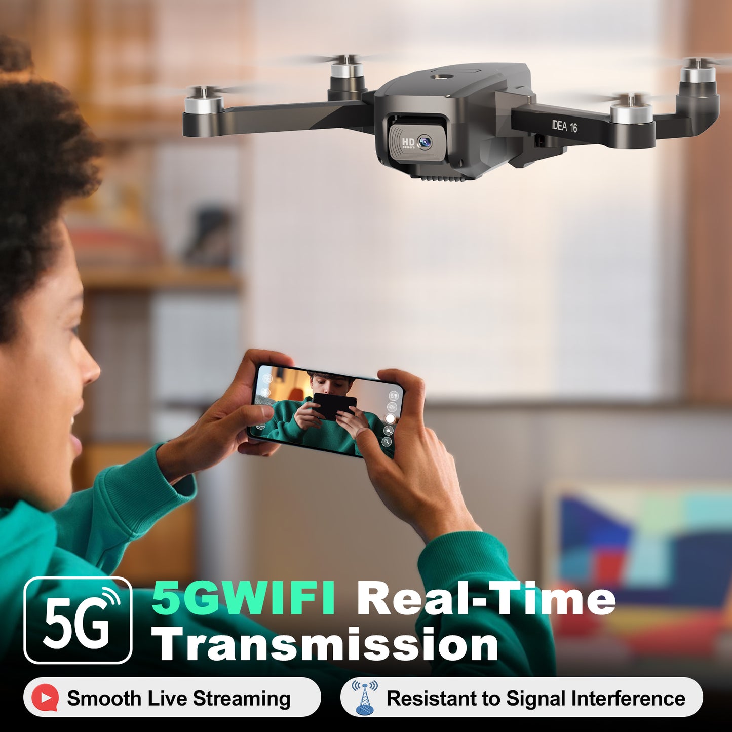 IDEA16P Brushless Motor Drone: 1080P Camera, 5G WiFi, Foldable, Altitude Hold & One-Touch Takeoff – RC Quadcopter for Adults with 2 Batteries