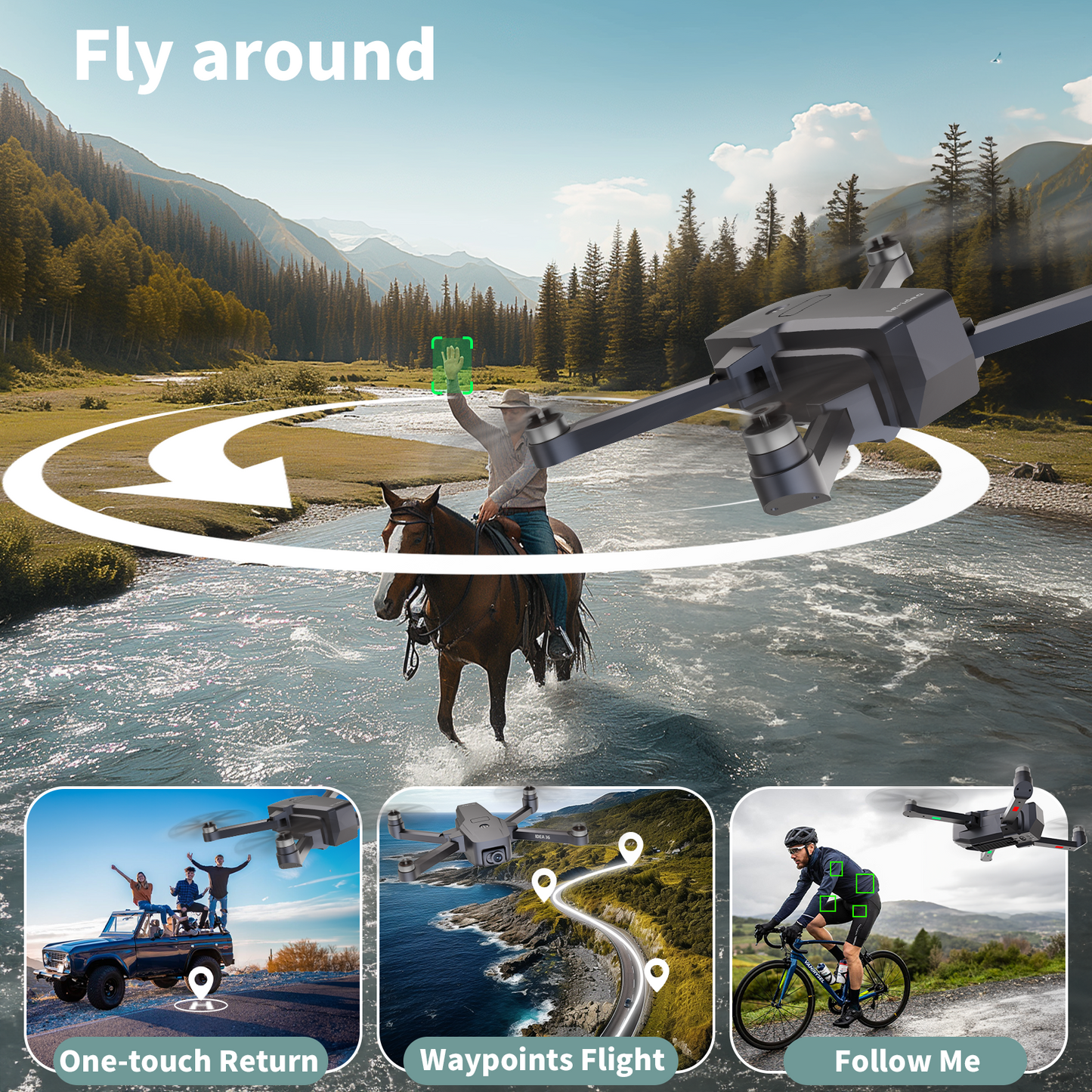 IDEA36 Drone with 4K Camera, SD Card with Brushless Motors Drones with Camera for Adults 4K, Optical Streaming Positioning, 5G WiFi Transmission, GPS Drones Follow Me