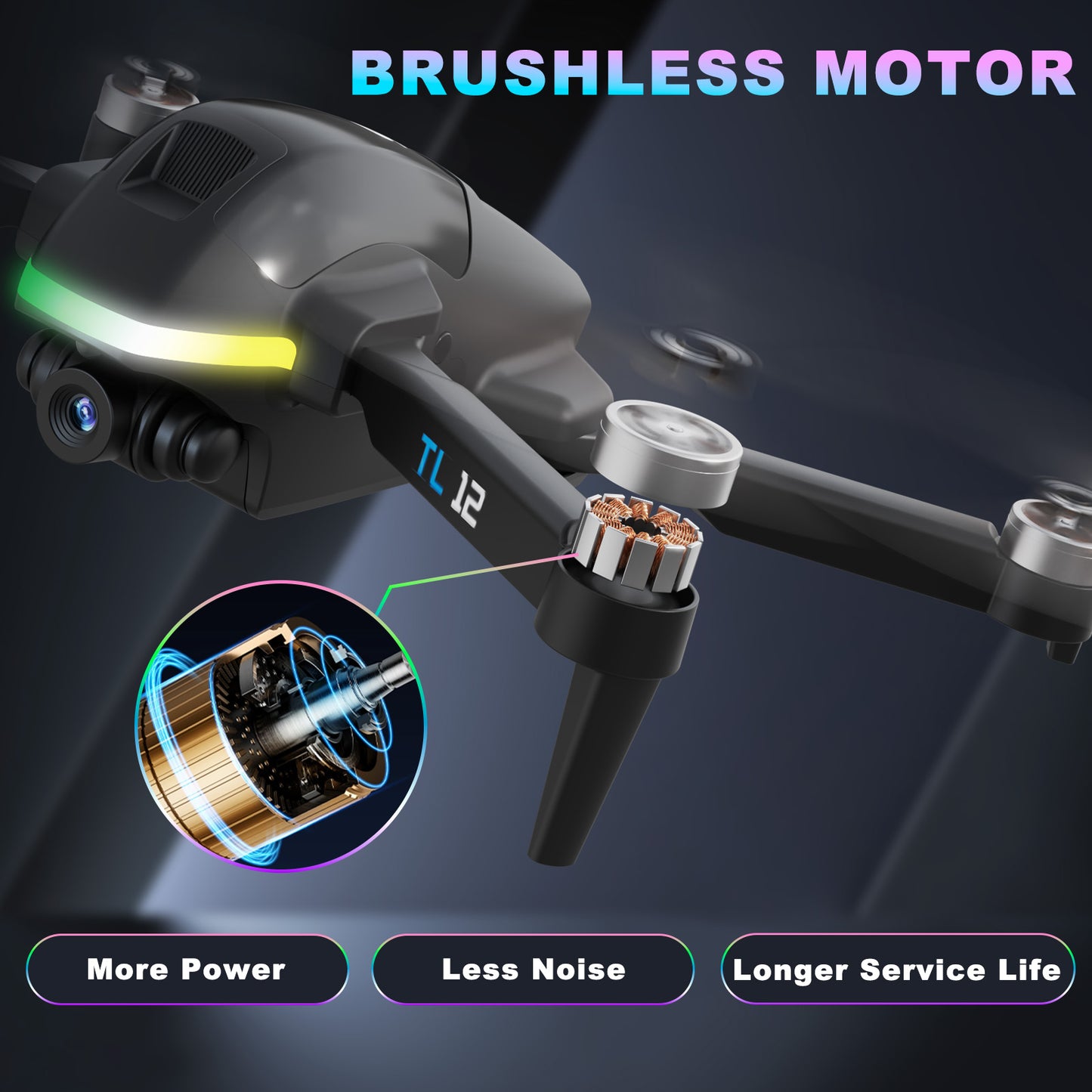 Tolatoyus TL12 RGB Drone: 1080P Camera, Brushless Motors, 3D Flips, FPV & Optical Flow – RC Quadcopters for Beginners