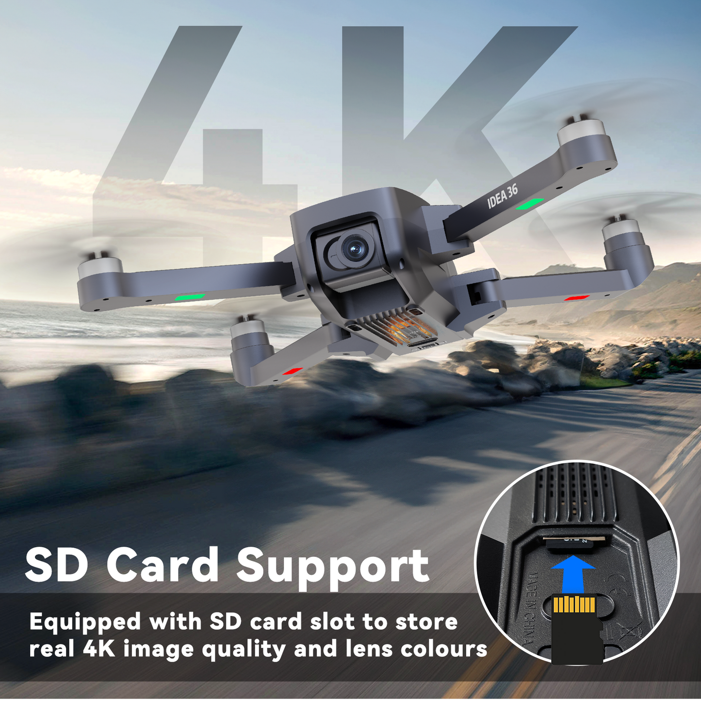 IDEA36 Drone with 4K Camera, SD Card with Brushless Motors Drones with Camera for Adults 4K, Optical Streaming Positioning, 5G WiFi Transmission, GPS Drones Follow Me