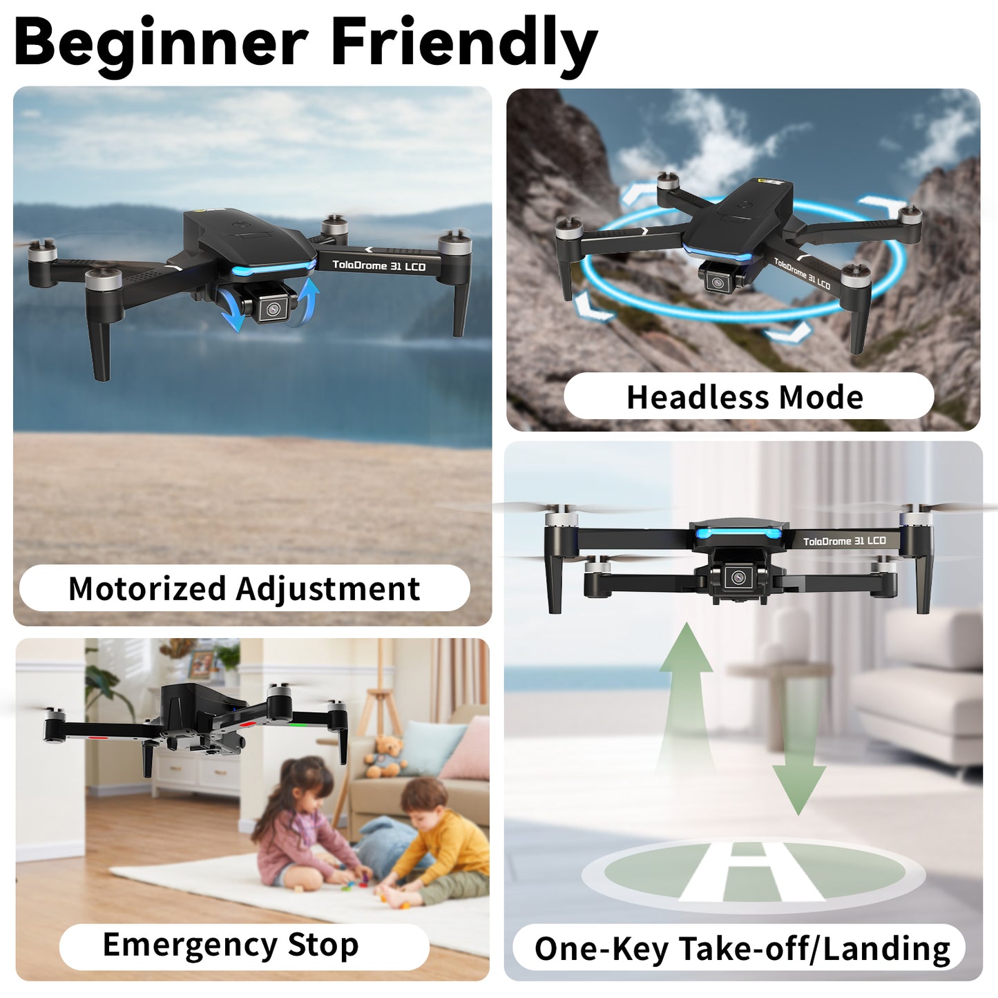 TD31LCD 1080p FPV Drone with LCD Screen Remote – Brushless Motors, Real-Time Digital Transmission, Foldable Design