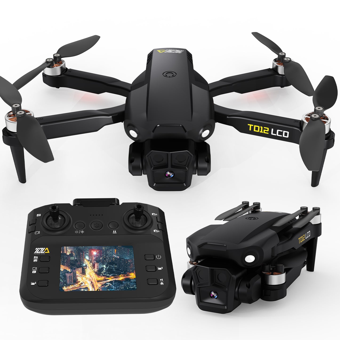 Toladrone TD12LCD RC Quadcopter – FPV Drone with LCD Controller, Brushless Motors, Optical Flow Positioning, Foldable Design for Adults and Kids