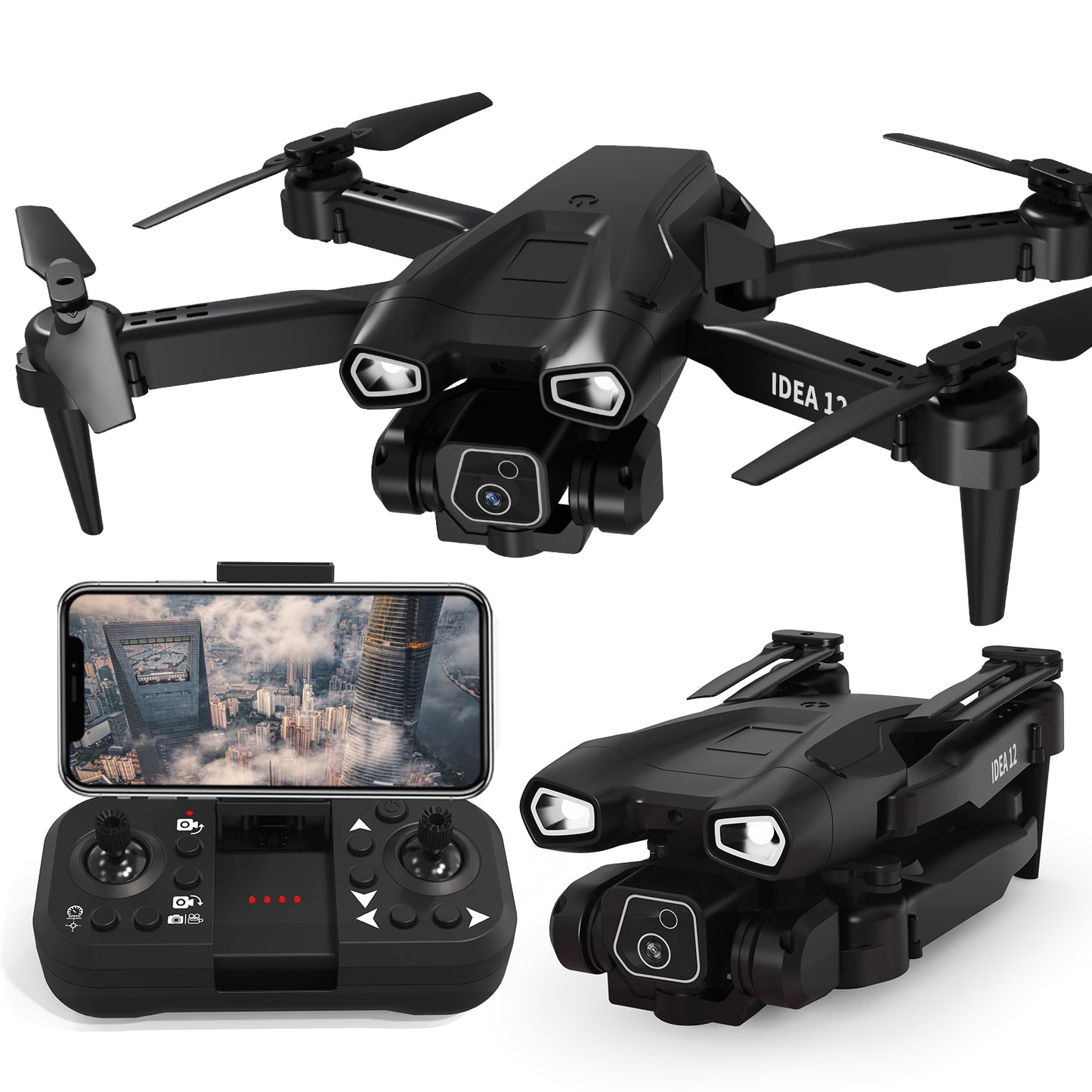 IDEA12 Mini Drone with 1080P HD Adjustable Camera for Kids & Beginners – Foldable RC Quadcopter with 2 Batteries, Carrying Case, WiFi FPV, One-Key Start, Altitude Hold, Gift for Boys & Girls