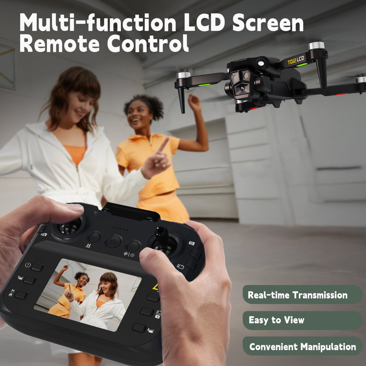 Toladrone TD12LCD RC Quadcopter – FPV Drone with LCD Controller, Brushless Motors, Optical Flow Positioning, Foldable Design for Adults and Kids