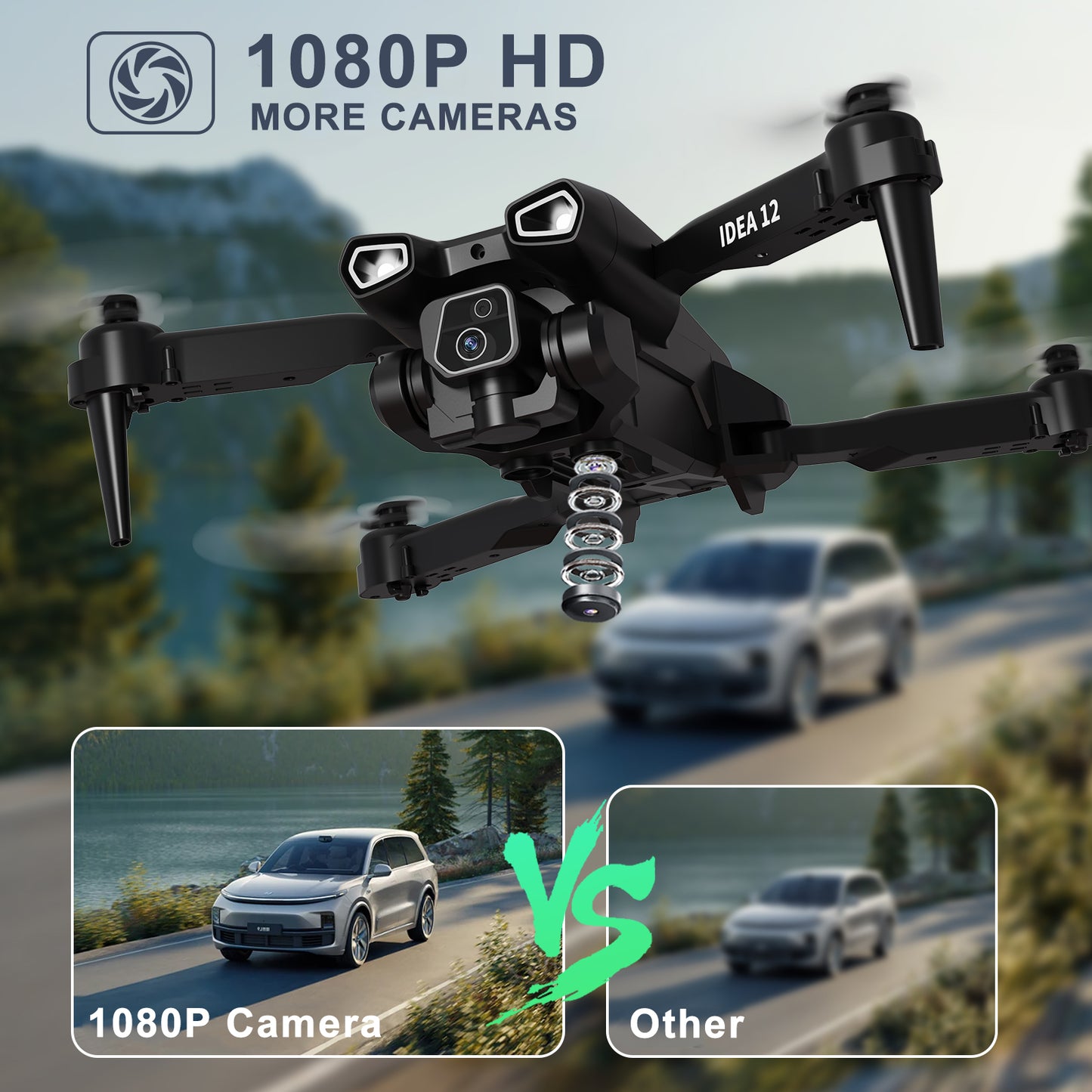 IDEA12 Mini Drone with 1080P HD Adjustable Camera for Kids & Beginners – Foldable RC Quadcopter with 2 Batteries, Carrying Case, WiFi FPV, One-Key Start, Altitude Hold, Gift for Boys & Girls