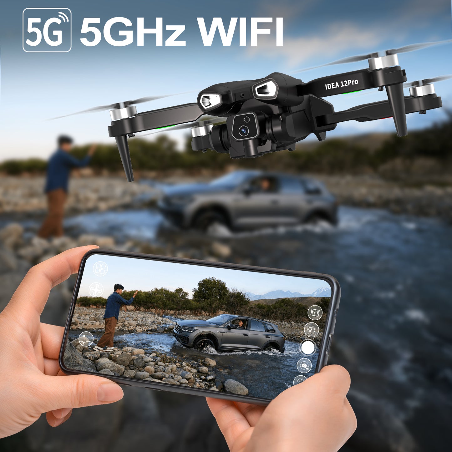 IDEA12 Pro Brushless Drone: 1080P Adjustable Camera, 40km/h Speed, Optical Flow & 5G WiFi FPV – RC Quadcopter for Adults & Beginners (2 Batteries)