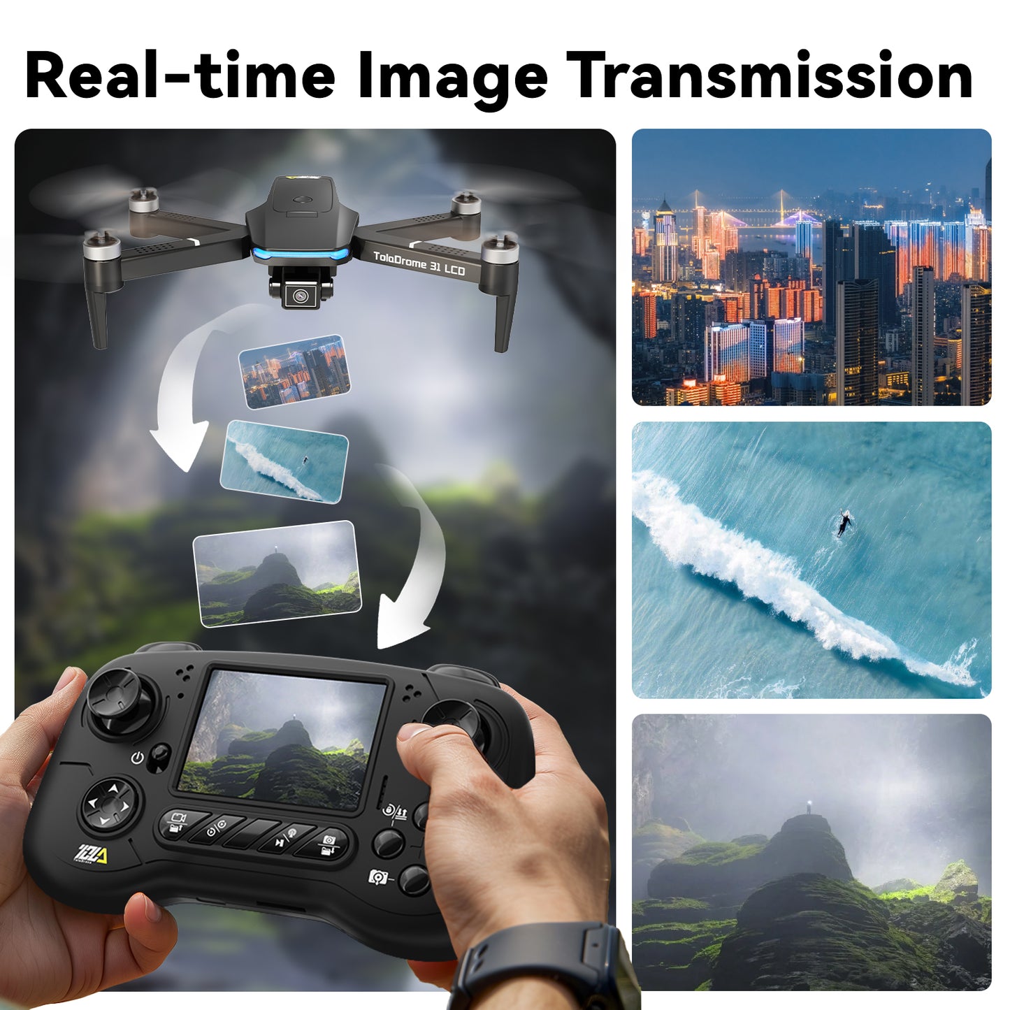 TD31LCD 1080p FPV Drone with LCD Screen Remote – Brushless Motors, Real-Time Digital Transmission, Foldable Design