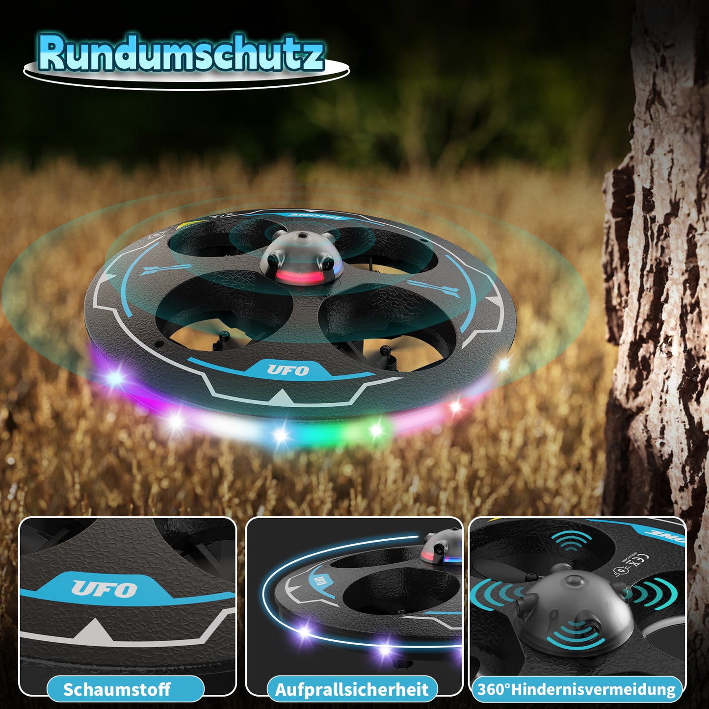 IDEA17 UFO Drone for Beginners: Adjustable Obstacle Avoidance, Dual Batteries & Light Show
