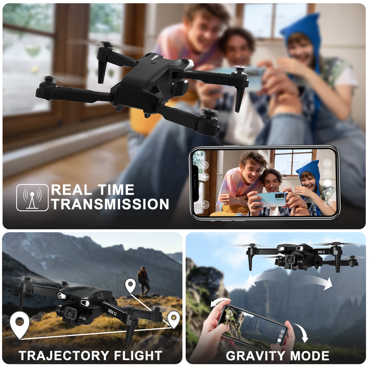 IDEA12 Mini Drone with 1080P HD Adjustable Camera for Kids & Beginners – Foldable RC Quadcopter with 2 Batteries, Carrying Case, WiFi FPV, One-Key Start, Altitude Hold, Gift for Boys & Girls