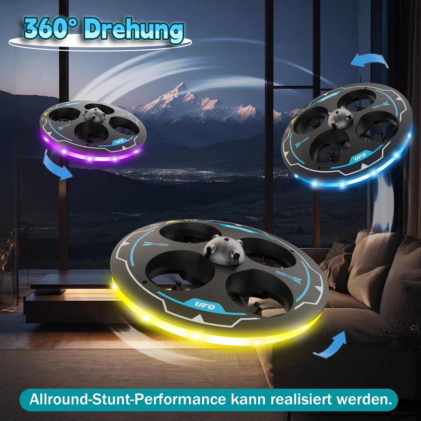 IDEA17 UFO Drone for Beginners: Adjustable Obstacle Avoidance, Dual Batteries & Light Show
