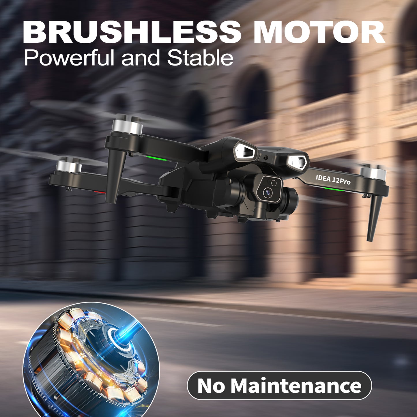 IDEA12 Pro Brushless Drone: 1080P Adjustable Camera, 40km/h Speed, Optical Flow & 5G WiFi FPV – RC Quadcopter for Adults & Beginners (2 Batteries)