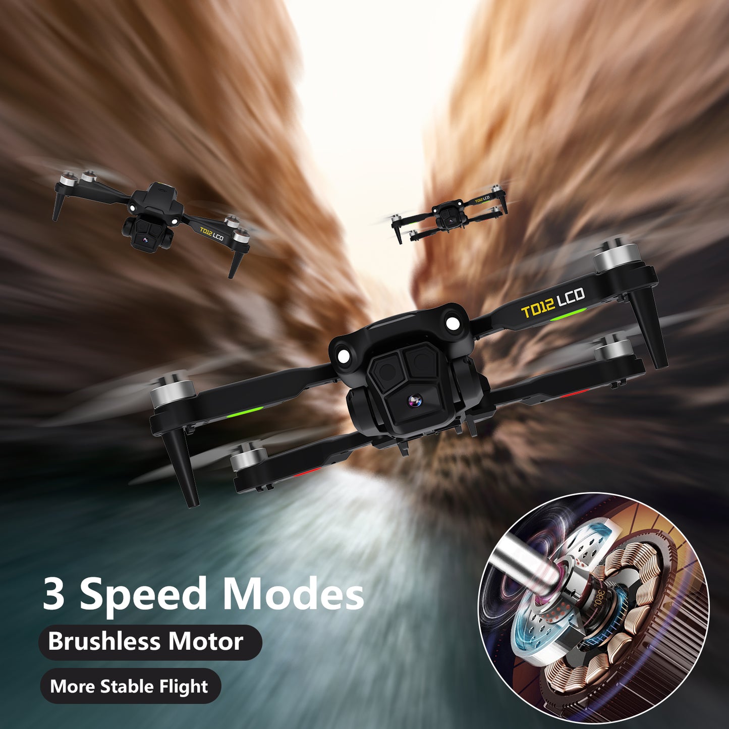 Toladrone TD12LCD RC Quadcopter – FPV Drone with LCD Controller, Brushless Motors, Optical Flow Positioning, Foldable Design for Adults and Kids